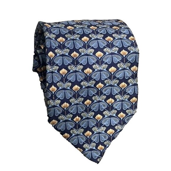 ERMENEGILDO ZEGNA Men's Tie Blue Gold Geo 57L 3.5W ITALY EUC MINT! Retail-$175 - Picture 1 of 14